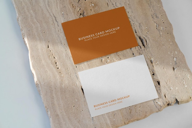 PSD business card mockup on travertine table