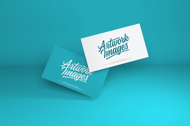 PSD business card mockup on turquoise color background