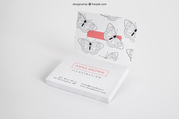 Business card mockup with butterflies