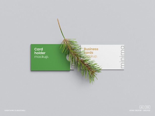 Business card mockup with card holder isolated scene creator