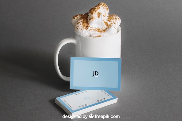 Business card mockup with coffee