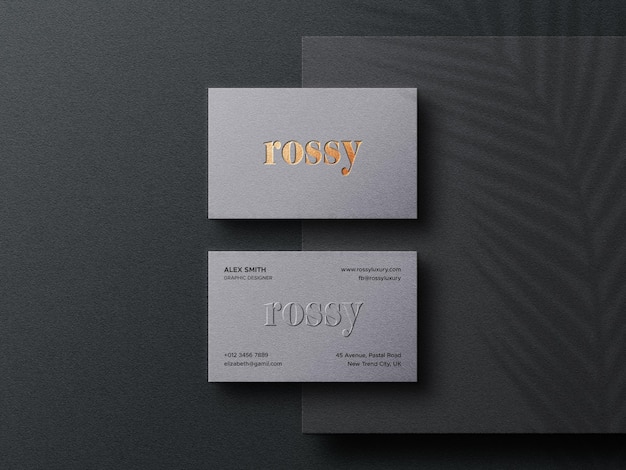 PSD business card mockup with emboss and letterpress print effects