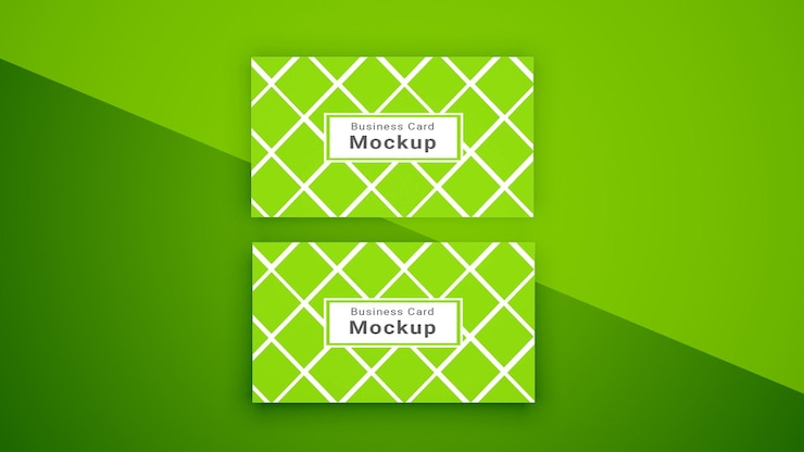 PSD business card mockup with geometric green pattern