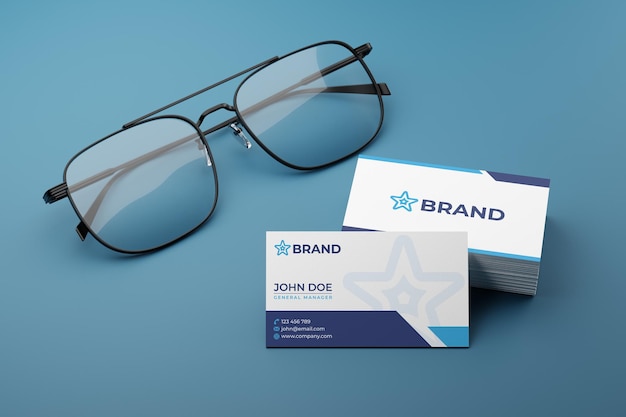 Business card mockup with glasses