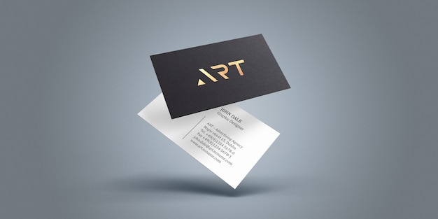 Business card mockup with gold foil text effect