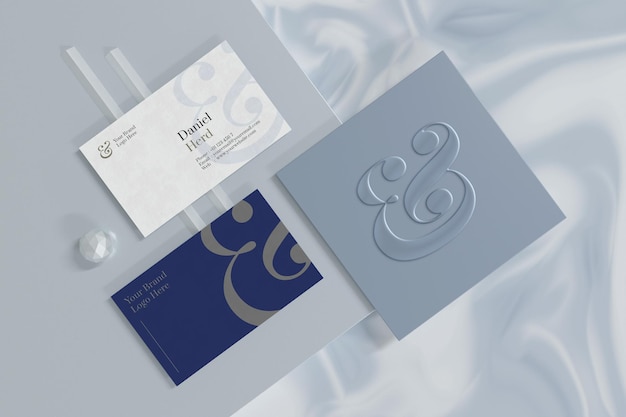 Business card mockup with logo branding showcase in 3d rendering