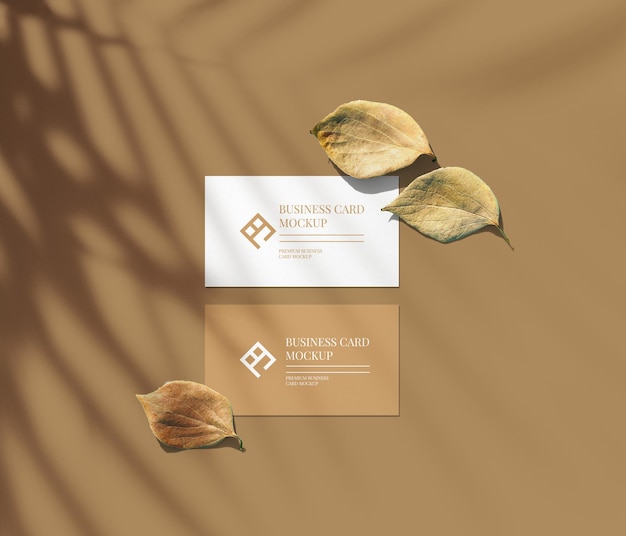 Business card mockup with natural editable background