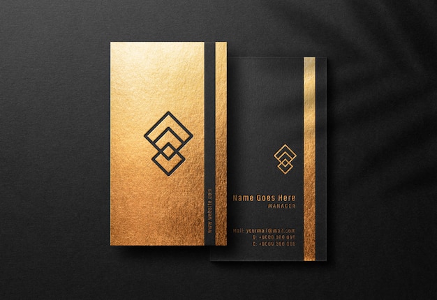 Business Card Mockup with Pressed Gold Print Effect