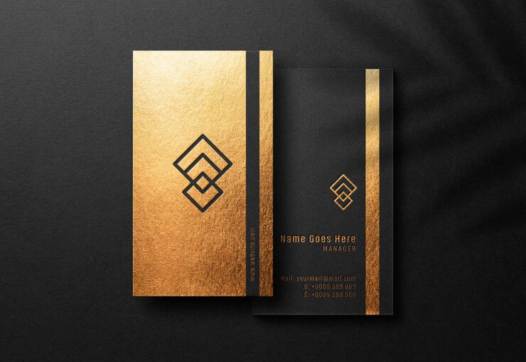 PSD business card mockup with pressed gold print effect