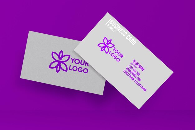 Business card mockup with purple background