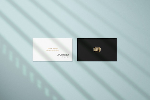 PSD business card mockup with shadow overlay