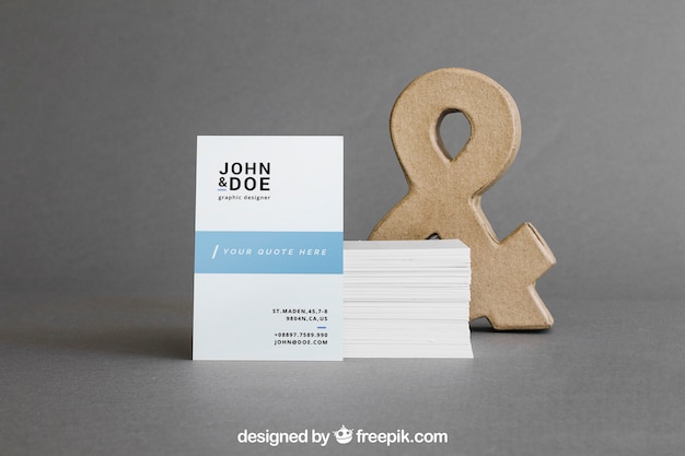 PSD business card mockup with stack in front of ampersand