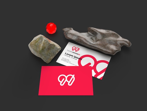 business card mockup with stones and gems