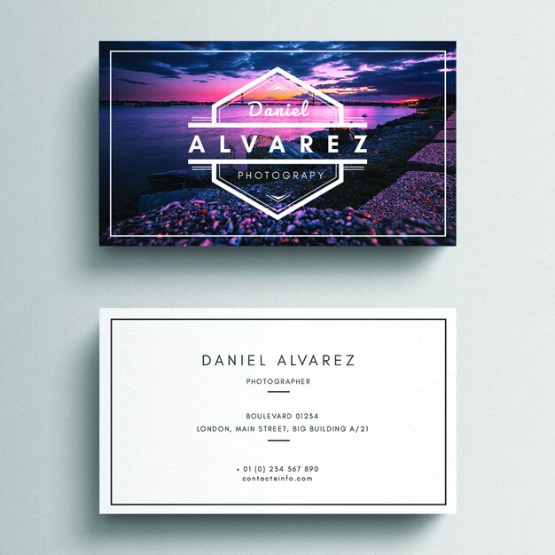 PSD business card mockup with sunset