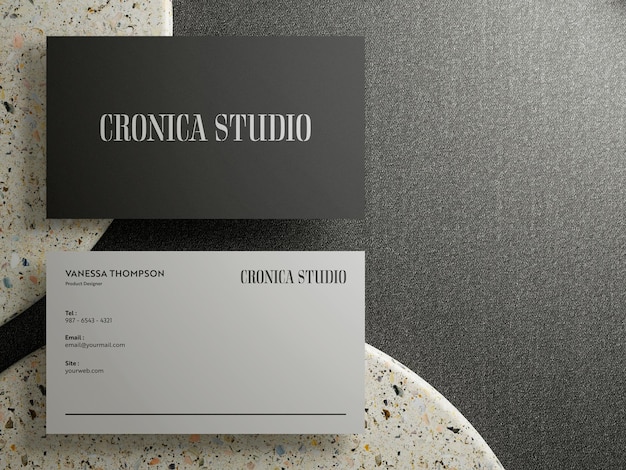 PSD business card mockup with terazzo marble background