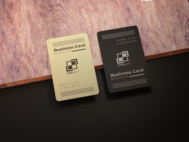 PSD business card mockup with wood texture