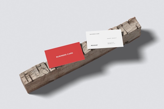 PSD business card mockup on the wood