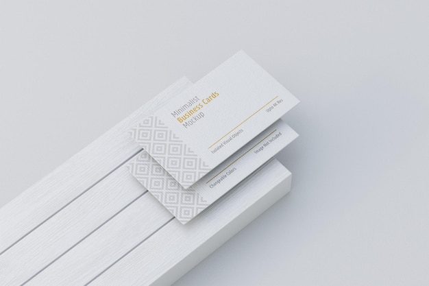 PSD business card mockup on wooden block