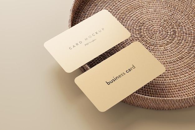 Business Card on a Rattan Tray Mockup