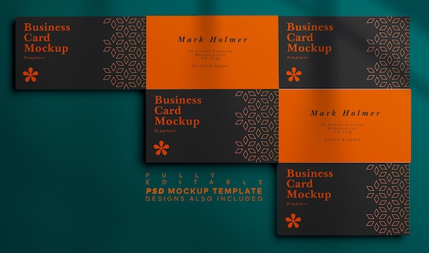 Business Card Stacks Smart Object Mockup Template with Fully Editable Background Top View