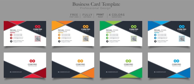 PSD business card template 4 color variations print template