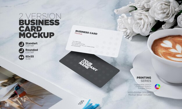 PSD business card template 85x55mm in 3d rendering