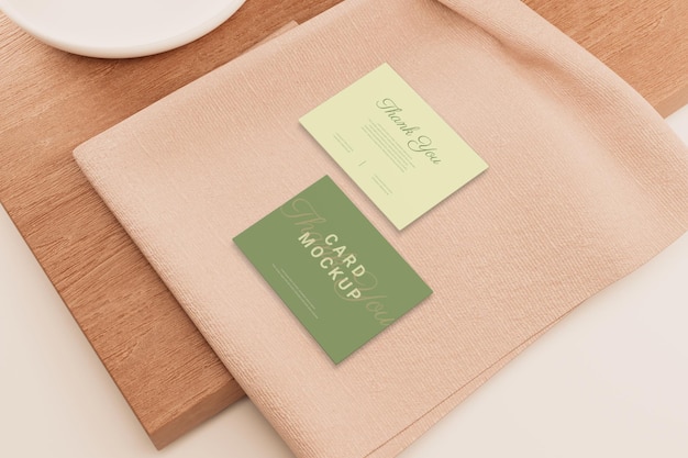 Business card thank you with towel and plate background