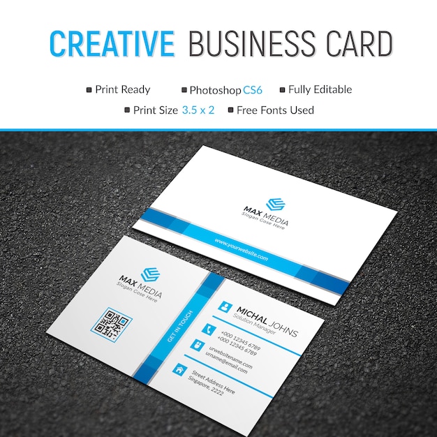 Business card with blue details