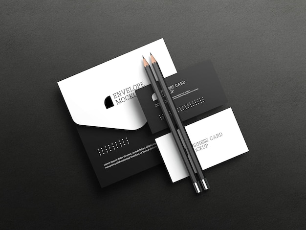 Business card with envelope mockup