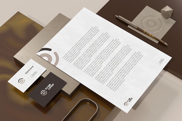 Biglietto da visita con mockup di cancelleria di branding documento carta intestata