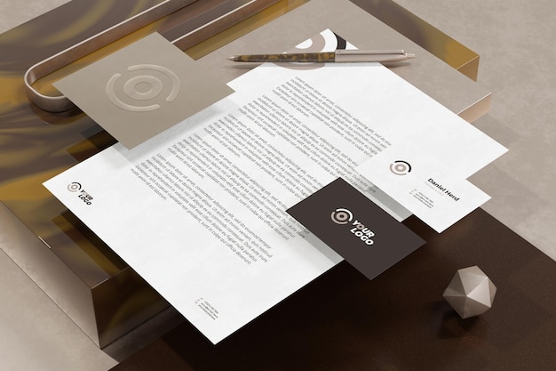 Biglietto da visita con mockup di cancelleria di branding documento carta intestata