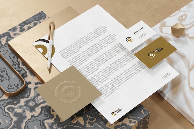 Business card with letterhead document branding stationery mockup