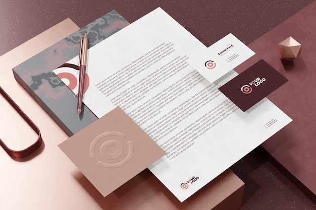 Business card with letterhead document branding stationery mockup