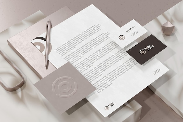 Business card with letterhead document branding stationery mockup