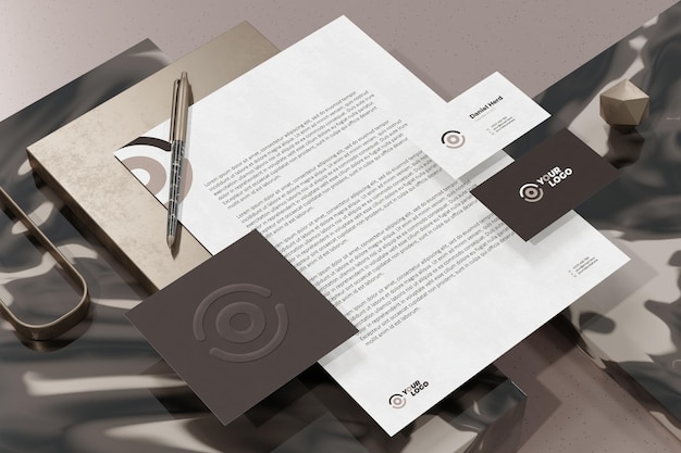 Business card with letterhead document branding stationery mockup