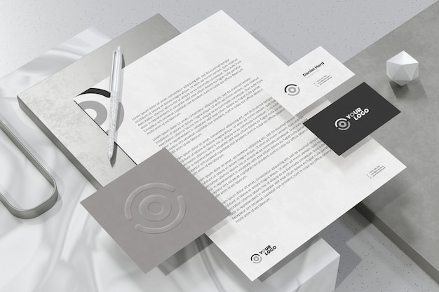 Business card with letterhead document branding stationery mockup