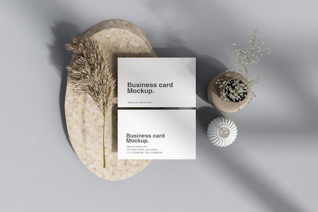 PSD business card with pampas grass mockup in 3d rendering