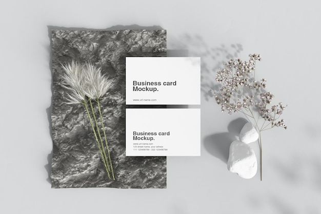 PSD business card with pampas grass mockup in 3d rendering