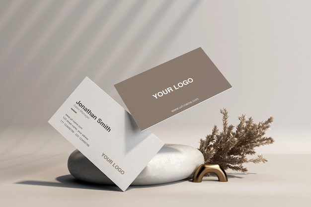 Business card with pampas grass mockup in 3d rendering