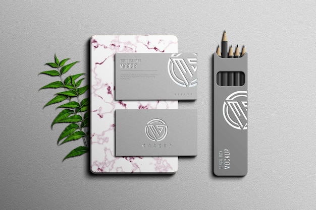 Business card with pencil box mockup