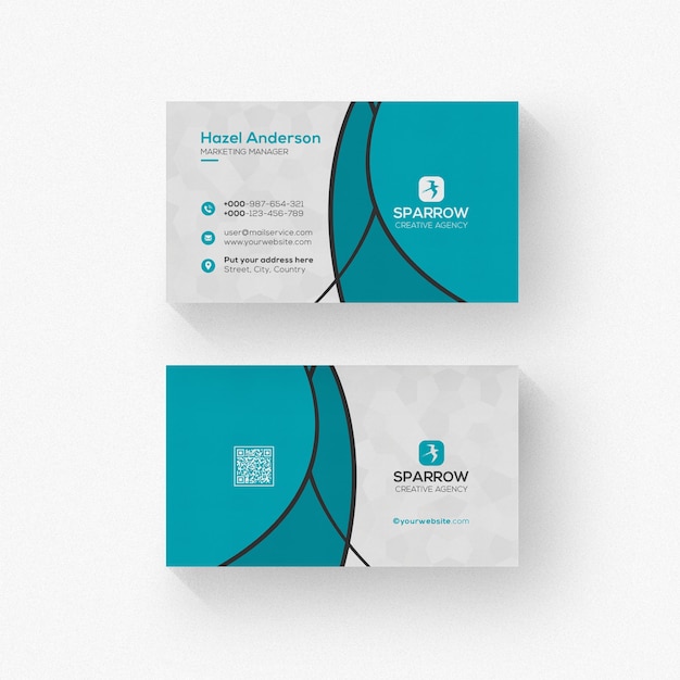 PSD business card with wavy shapes mockup isolated