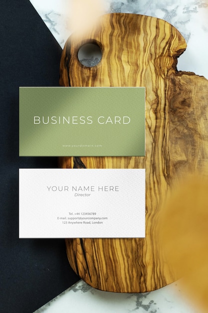 PSD business card wood background mockup