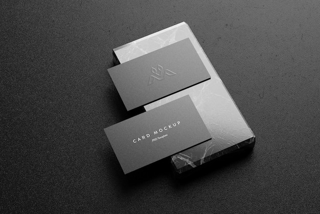 Business cards on a marble block mockup