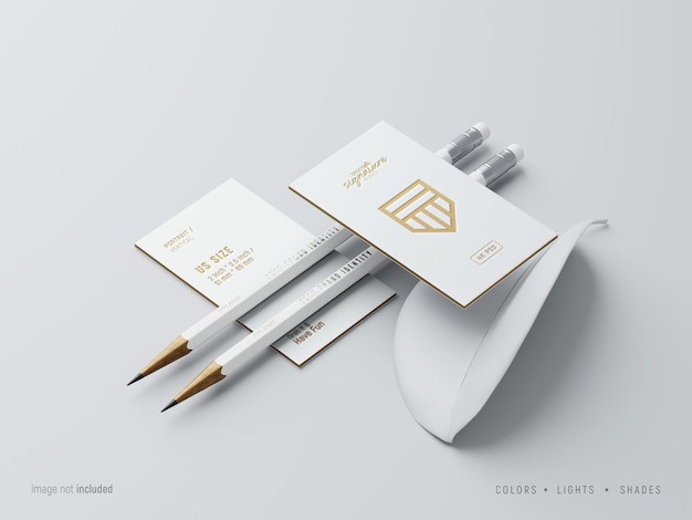 Business Cards and pencil Mockup with Letterpress Effects