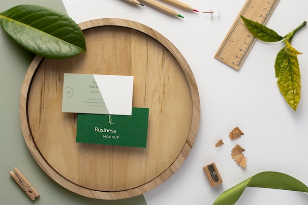 Business cards on wooden board