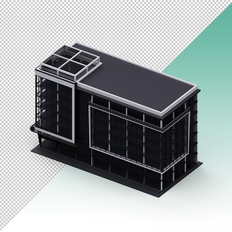 PSD business centre isometric building isolated