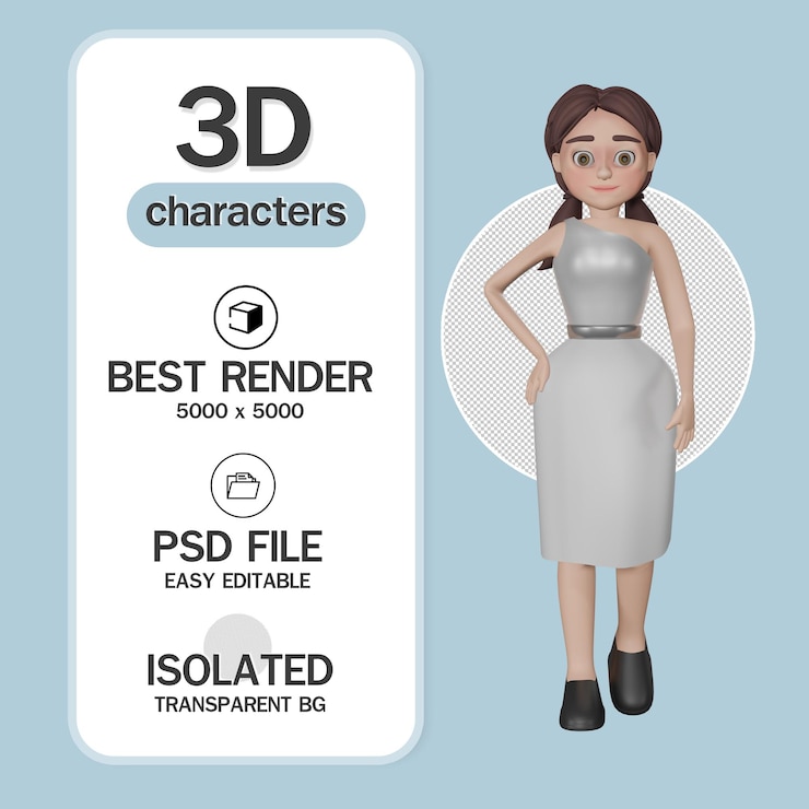 PSD business characters of woman wearing dress isolated in white background 3d rendering