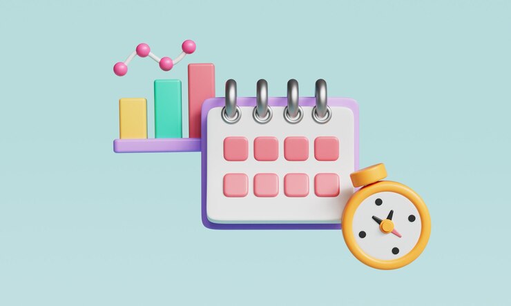 PSD business chart graph calendar and stop watch icon 3d rendering