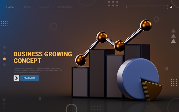 business chart growth icon on dark background 3d render concept for trading stock news creative