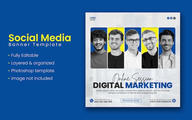 Business conference or digital marketing live webinar and corporate social media post flyer template